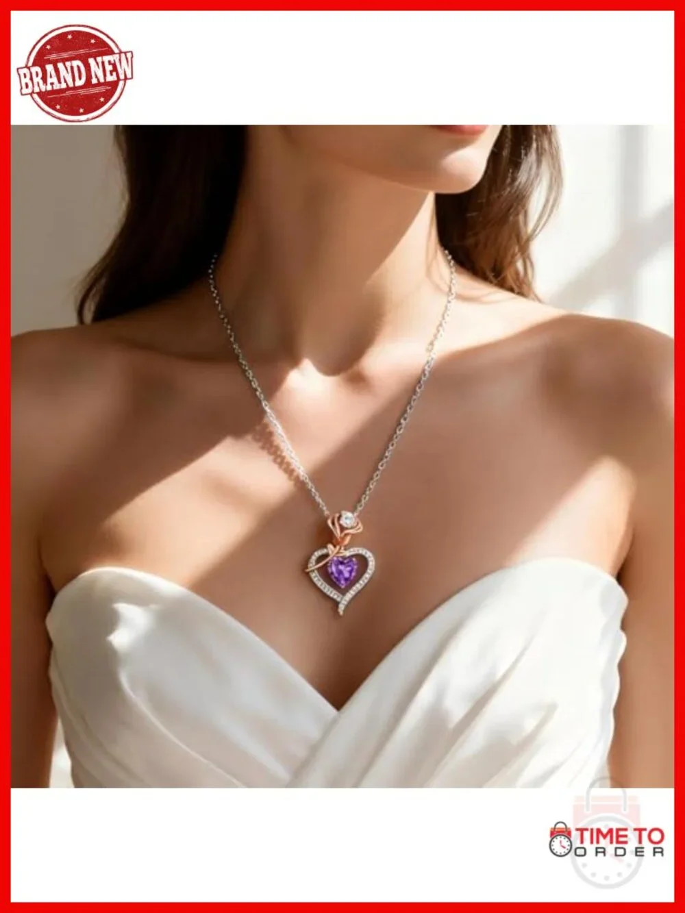 Sterling Silver White Gold Plated Heart Birthstone Pendant Necklace
